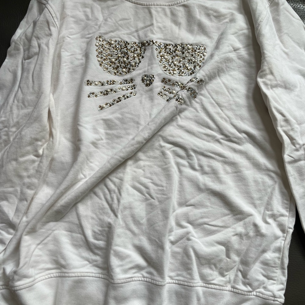 Karl Lagerfeld White Sweater with Silver Embellishments